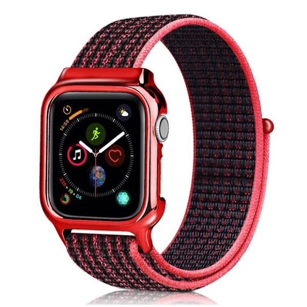 Apple Watch serie 4 44mm slidstærk nylonurrem - rød / sort Multicolor