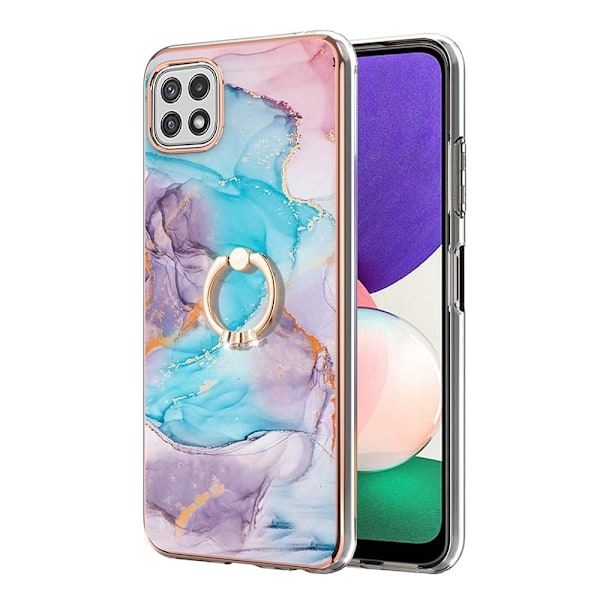 Marble Patterned Suojakuori With Ring Holder For Samsung Galaxy A22 5G - Milky Way Marble Blue Multicolor