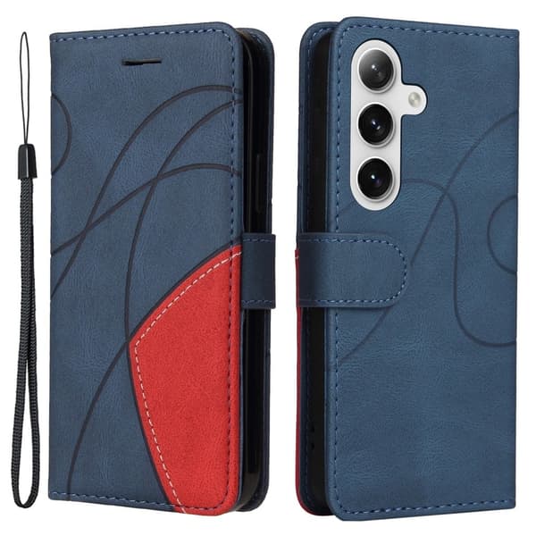 Tekstureret Samsung Galaxy S24 læderetui med rem - Blå Blue