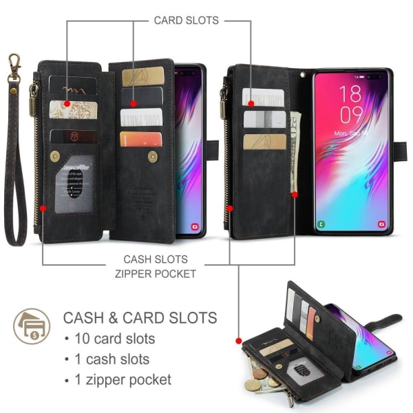 Rymligt Samsung Galaxy S10 Plus fodral med plånbok - Svart Svart