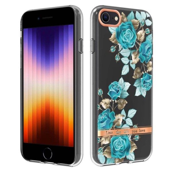 iPhone SE (2022)/SE (2020)/8/7 4,7 tommer YB IMD-8 Series Flower Pattern Design Phone Case Electroplating IMD Soft Flexible Scratch-Resistant Cover - Blue