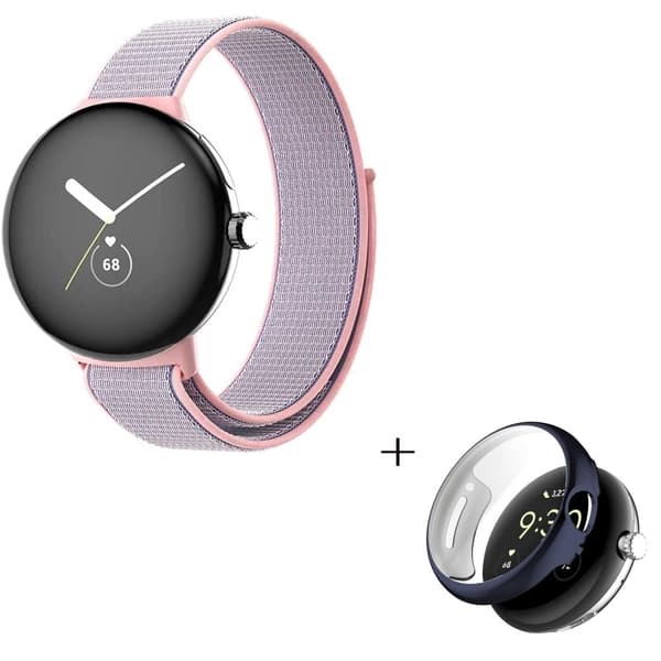 Google Pixel Watch nylonklokkerem med svart deksel - Rosa Pink