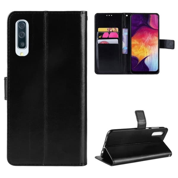 Crazy Horse Samsung Galaxy A50 nahkakotelo - Musta Black