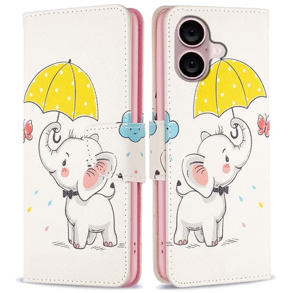 Wonderland iPhone 16 Plus fodral -Paraply Och Elefant Rosa