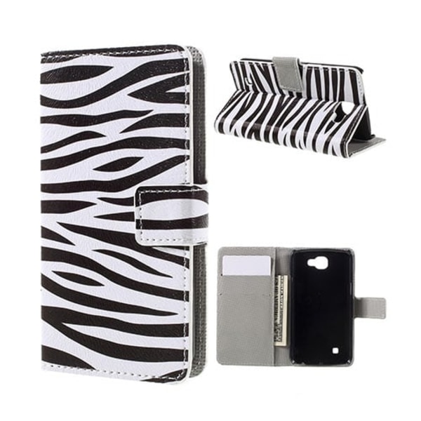 Moberg læder-etui med kortholder og holder til LG K4 - Zebrastriber Multicolor