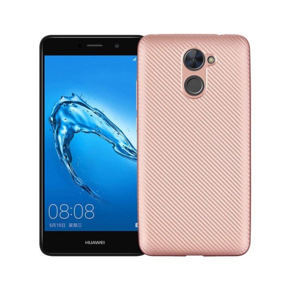 Huawei Y7 (2017) mobilskal i TPU material mjuk skyddande kolfibe Rosa