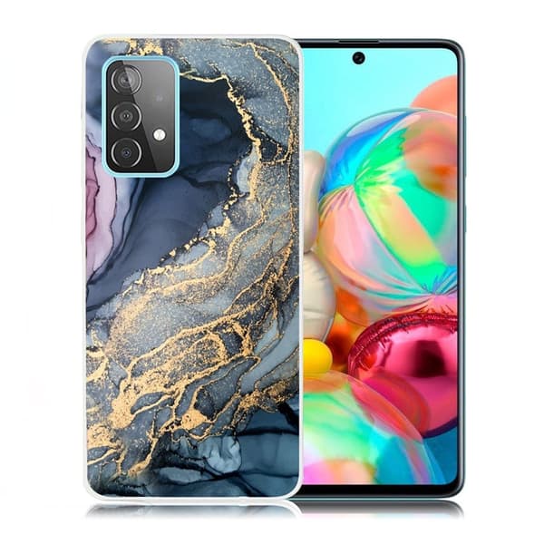 marmor Samsung Galaxy A72 5G etui - blå on Golden Splash marmor Blue