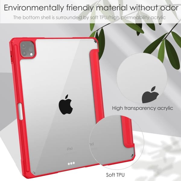 iPad Pro 11 (2021) läpinäkyvä TPU + PU nahkakotelo - Punainen Red