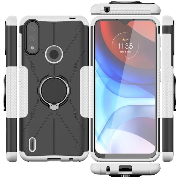 Kickstand-skydd med magnetisk platta för Motorola Moto E7 Power - Vit Vit