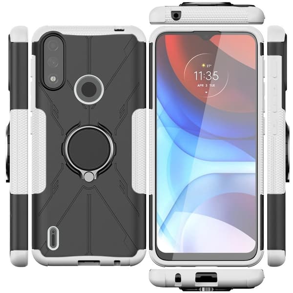 Støttestativdeksel med magnetisk ark for Motorola Moto E7 Power - Hvit White