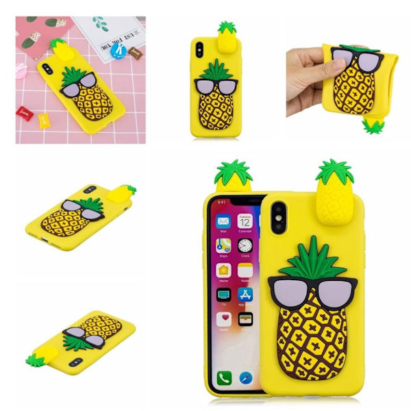 iPhone Xs Max soft case med 3D-mønster - Ananas Multicolor