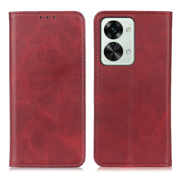 OnePlus Nord 2T flip etui i ægte læder med pung – Rød Red