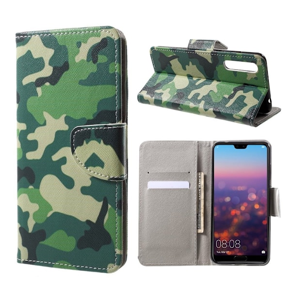 Huawei P20 Printet Mønster PU læder flip etui - Camouflage Mønster Multicolor