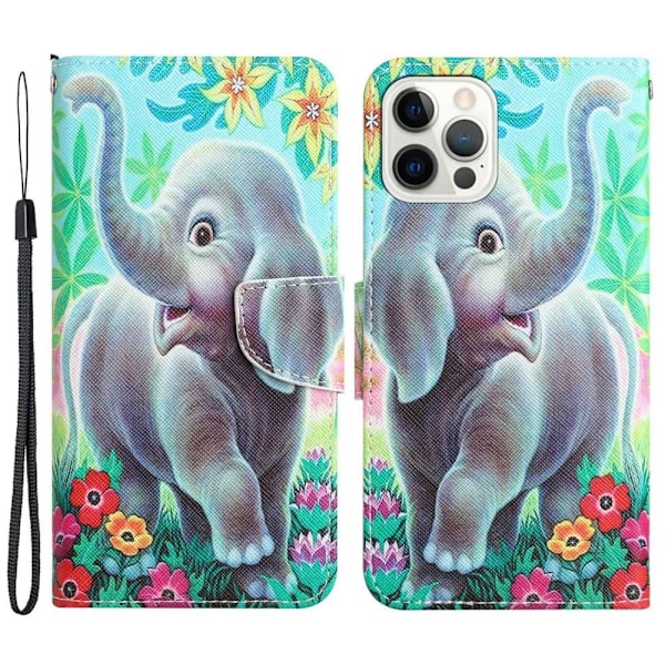 Wonderland iPhone 14 Pro Max Läppäkotelo - Elephant Multicolor