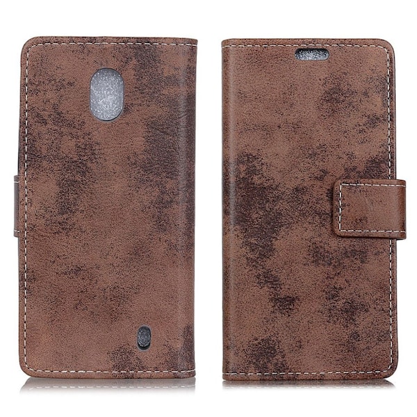 Nokia 1 Vintage Tyylinen Seisova PU Nahkainen lompakko Suoja Kotelo - Ruskea Brown