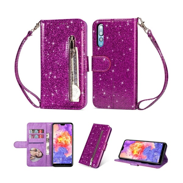 Huawei P20 Pro kimalteleva synteetti nahkainen lompakko suojakotelo mobiilirannekkeella - Violetti Purple