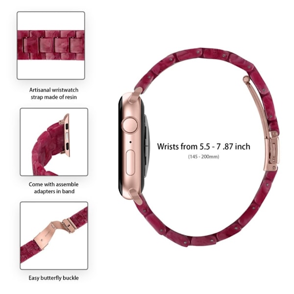 3 helmen hartsityylinen kellohihna kirkkaalla suojuksella Apple Watch Series 3/2/1 42mm - Marmorin Punainen Red