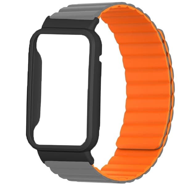 Xiaomi Mi Band 7 Pro silikoneurrem med cover - Grå / Orange Silver grey