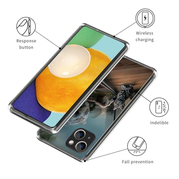 Deco iPhone 15 Plus kotelot - Peili Kissa Silver grey