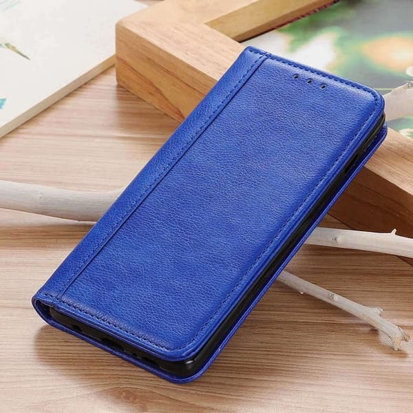 Ekte lærdeksel med magnetisk lukking for Xiaomi Redmi Note 13 - Blå Blue