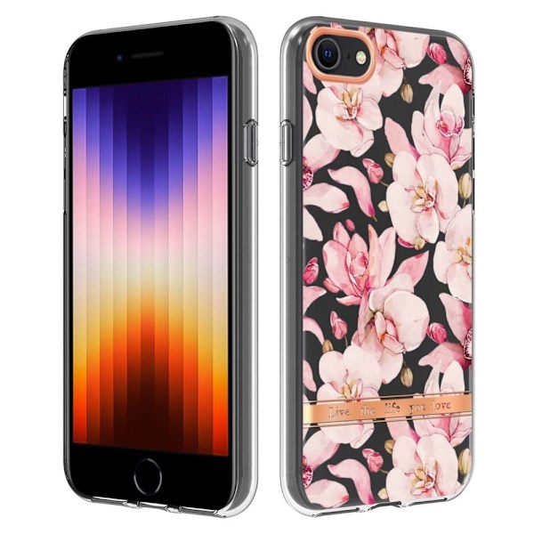 iPhone SE (2022)/SE (2020)/8/7 4,7 tommer YB IMD-8 Series Flower Pattern Design Phone Case Electroplating IMD Soft Flexible Scratch-Resistant Cover - Pink