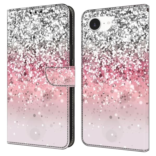iPhone 16e Etui med magnetisk lås 3D-mønster Læderpung Telefoncover - Gradient Pink
