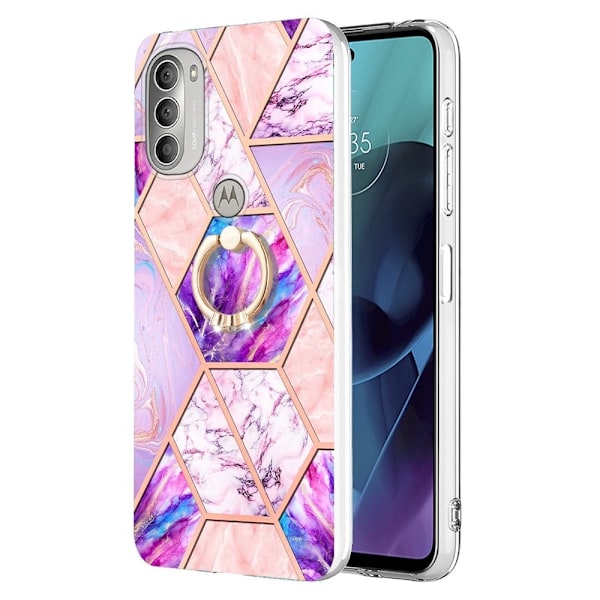 Marble Patterned Suojakuori With Ring Holder For Motorola Moto G51 5G - Vaaleanvioletti Purple