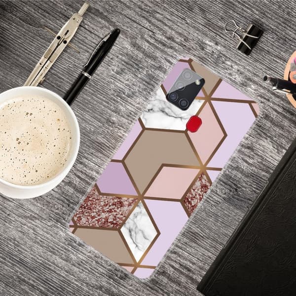 Marble Samsung Galaxy A21s Etui - Golden Lush Tile Multicolor