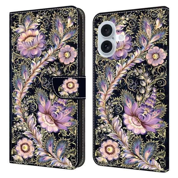 iPhone 16 Plus Plånboksfodral Mönster Tryck Stativ Läder Flip Telefonskal - Vintage Guldnål Guld