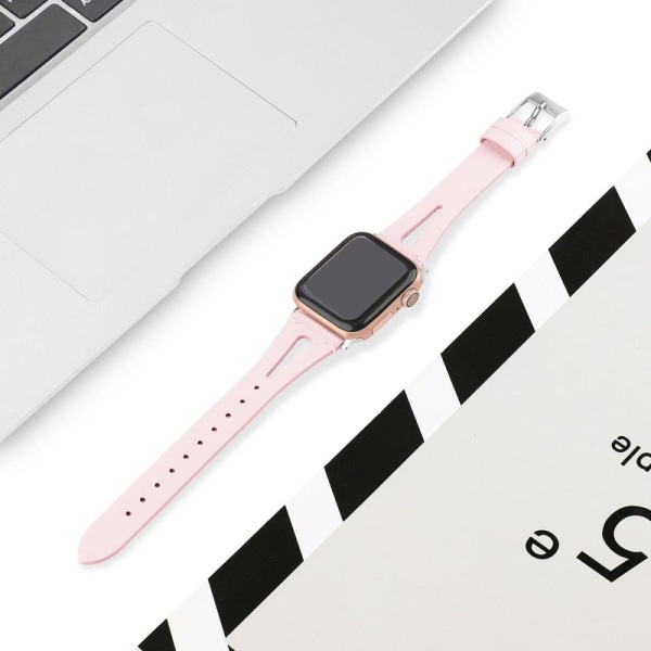 Apple Watch (45mm) Top Layer Cowhide Aitoa Nahkaa Rannekellon Nauha - Vaalea Pinkki Pink