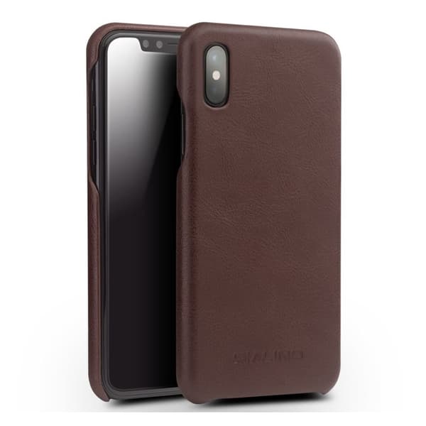 QIALINO iPhone X Deksel laget av ekte lær og plastikk - Mørk brun Brown