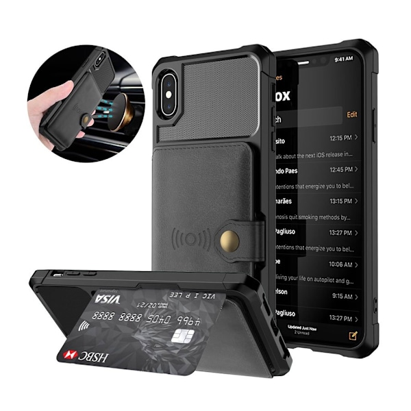 iPhone XS kickstand læderetui - Sort Black