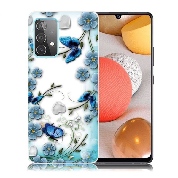 Deco Samsung Galaxy A52 5G etui - blå sommerfugl og blomster Blue