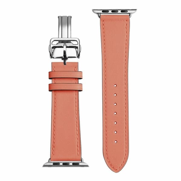äkta läder silver spänne klockarmband för Apple Watch Series 6 / 5 40mm - Coral Röd