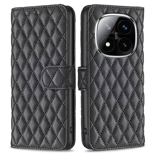 Rhombus mat Xiaomi Redmi Note 14 Pro 5G / Xiaomi Redmi Note 14 Pro Plus 5G flip etui - Sort Black