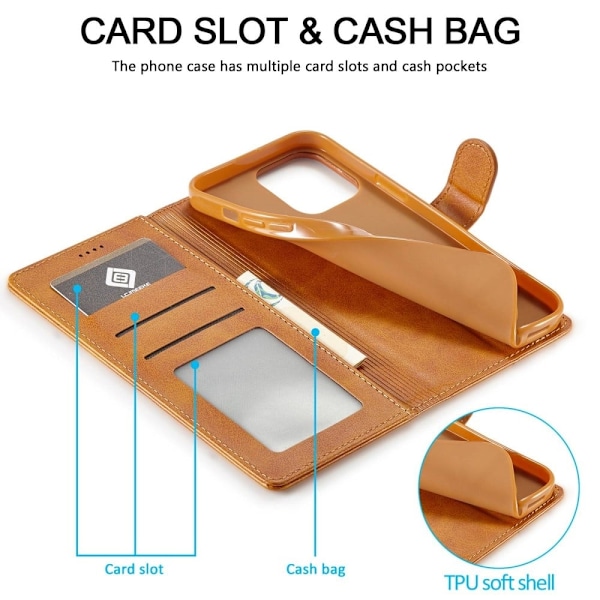 LC.IMEEKE iPhone 14 Pro Läppäkotelo - Vaalean Ruskea Brown