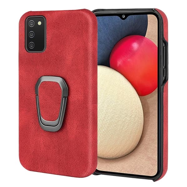 Stötsäkert läderfodral med oval kickstand för Samsung Galaxy A02s - Röd Röd
