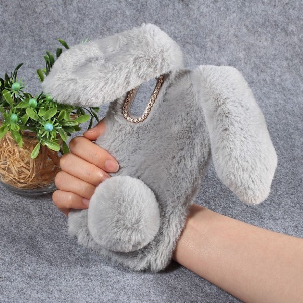 Fluffy Rabbit Samsung Galaxy A50 skal - Silver/Grå Silvergrå