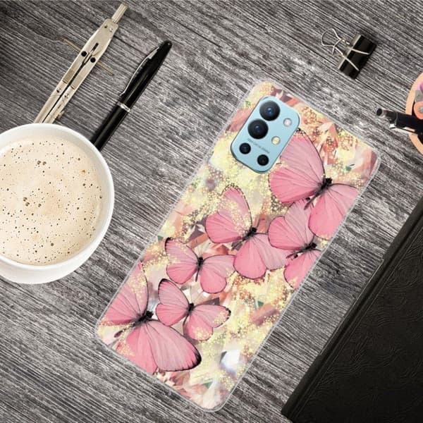 Deco OnePlus 9R Etui - Rosa Sommerfugl Pink