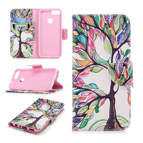 Huawei P Smart kuvioitu nahkainen flip suojakotelo - Värjätty Puu Multicolor
