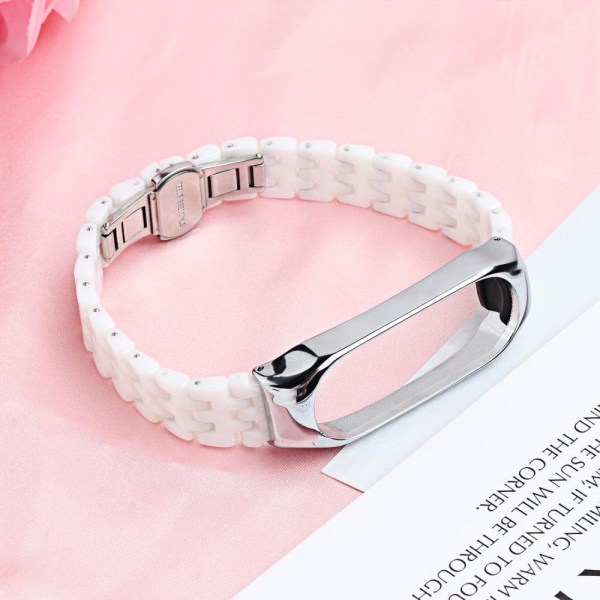 Xiaomi Mi Smart Band 6 / 5 ceramic style stainless steel watch strap - Five Beads White White