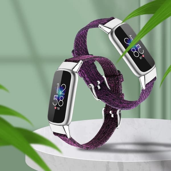 Fitbit Luxe klockarmband i canvasmodell - Mörklila / Storlek: L Lila
