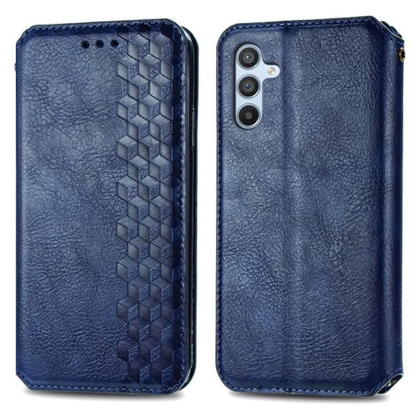 Samsung Galaxy A56 læderetui med stilfuldt rombe aftryk - Blå Blue