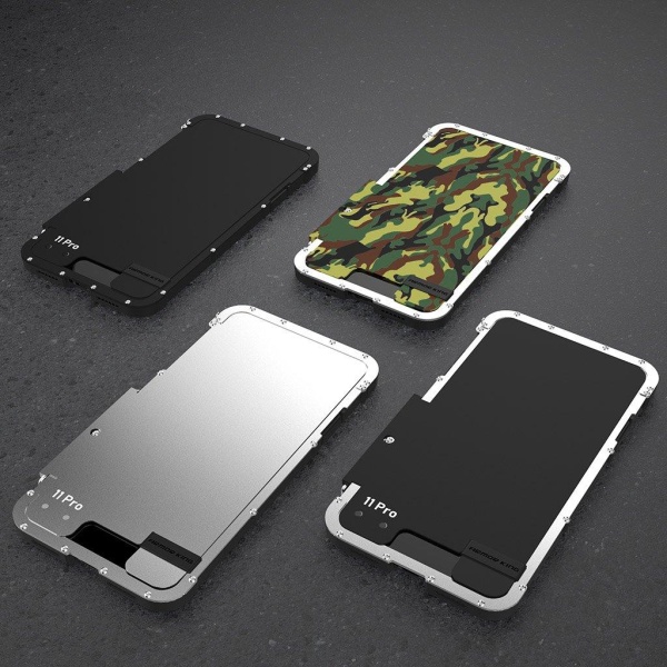 R-JUST Ironman Alu -korttikotelo - iPhone 11 Pro - Hopea Silver grey