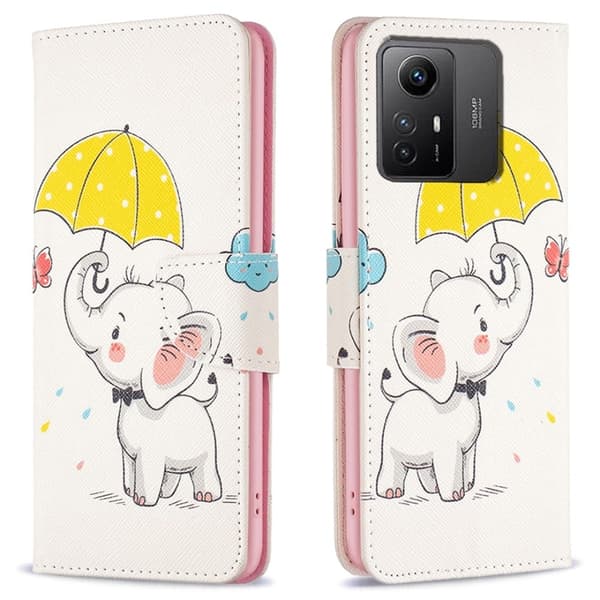 Wonderland Xiaomi Redmi Note 12s Flip Etui - Paraply og Elefant Pink