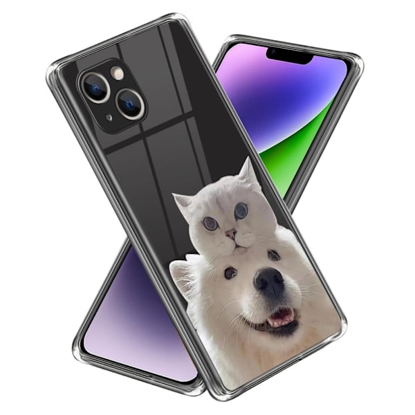 Deco iPhone 14 Etui - Katt / Hund White