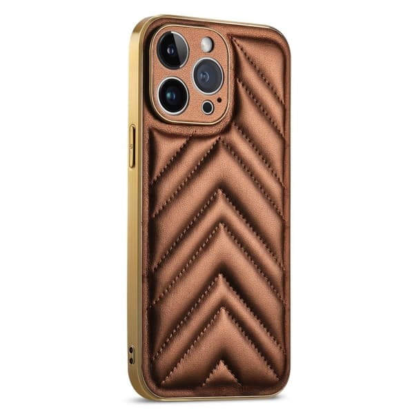 Stødsikkert telefon cover til iPhone 14 Pro Max, V-formet telefon cover med gittersyninger - Brun Brown