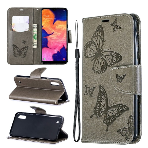 Butterfly läder Samsung Galaxy A10 fodral - Silver/Grå Silvergrå