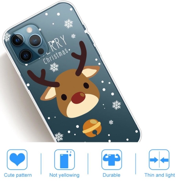 Christmas Series Santa Deer Pattern IMD Flexible Protective mobil cover iPhone 13 Pro Max 6.7 inch - Deer Med Klokke Multicolor