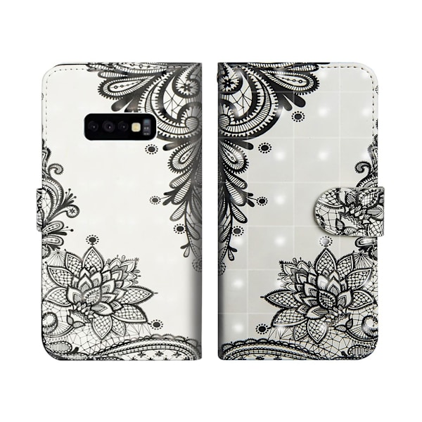 Samsung Galaxy S10e lysspot decorations læder flip etui - Blonde Blomst Black